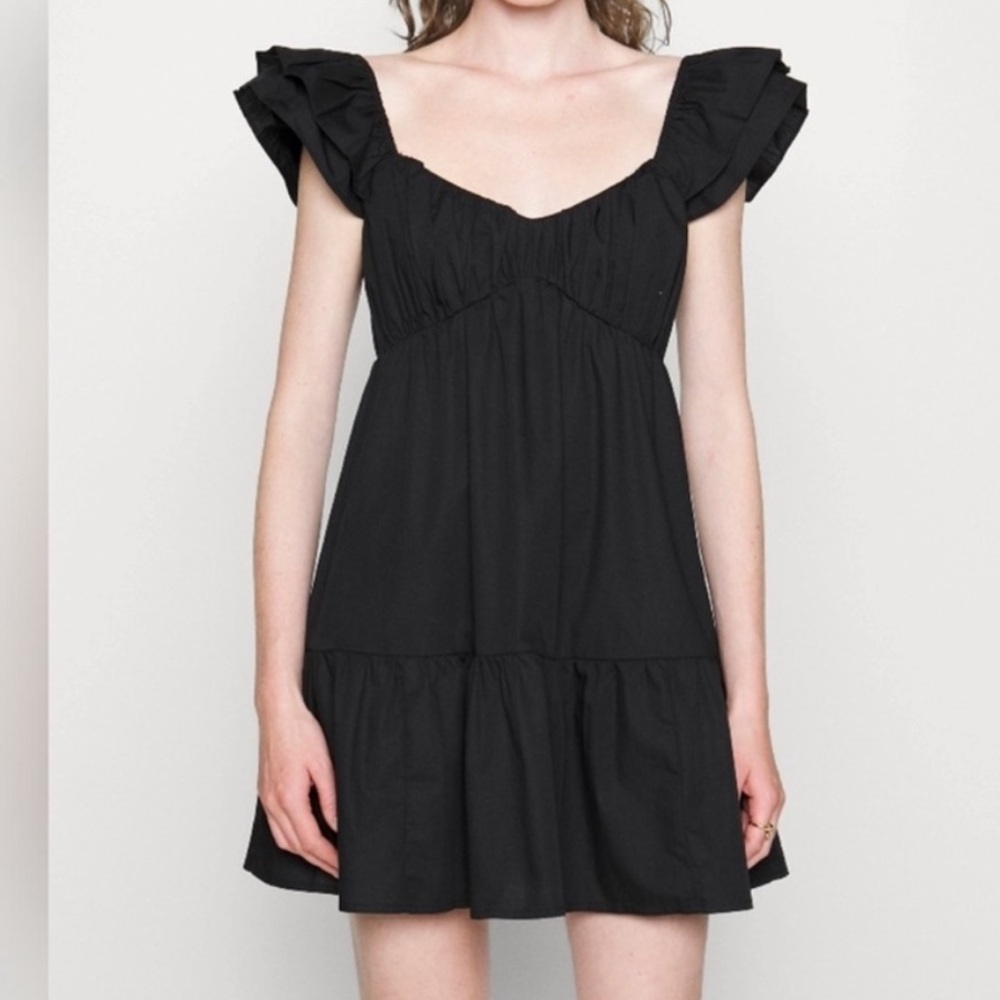 A&F Ruched Flutter Sleeve Mini Dress - Black